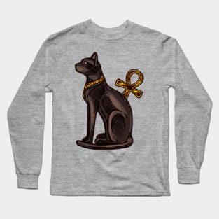 Egyptian black cat and Ankh Long Sleeve T-Shirt